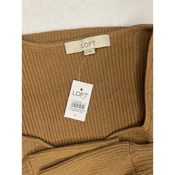 LOFT Shimmer Ribbed Sweetheart Neck Flare Sleeve Sweater Size Medium Office - Picture 6 of 6